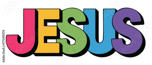 Colorful Jesus text illustration vibrant and playful design faith and religious concept