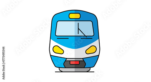 Blue Train Front View Illustration on White Background.