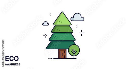 Eco Awareness Illustration - A Green Tree and Natures Beauty.