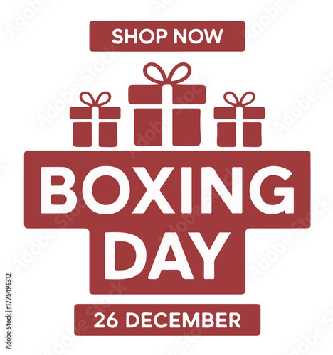 Boxing Day sale vector illustration gift boxes and text promotional banner for online shopping