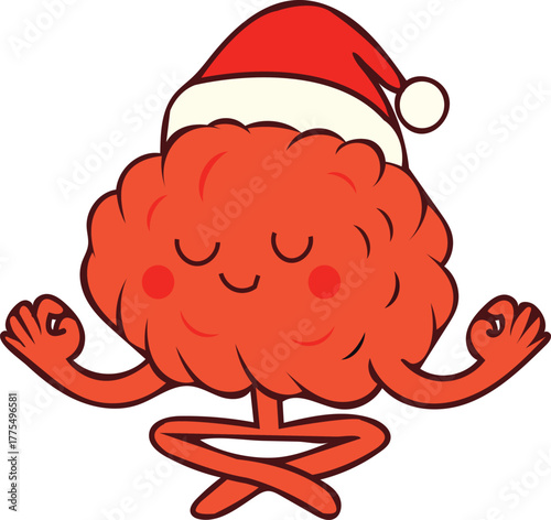 Brain cartoon meditation Santa hat mindfulness