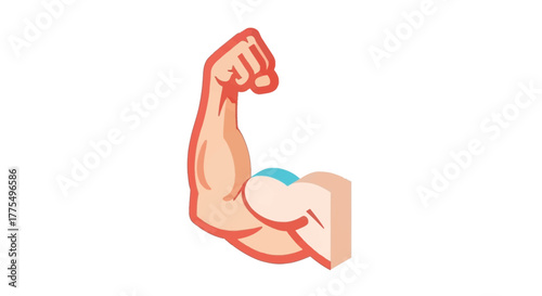 Illustration of a flexed bicep muscle showing strength and power.