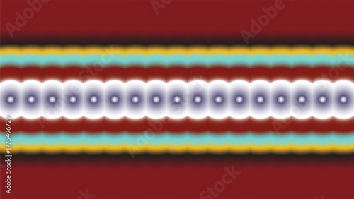 Abstract Geometric Pattern with Vibrant Horizontal Stripes Background. Retro Colorful Optical Illusion Design, purple Circles, Blue Yellow Lines on maroon Background Texture. Blurry gradient wallpaper