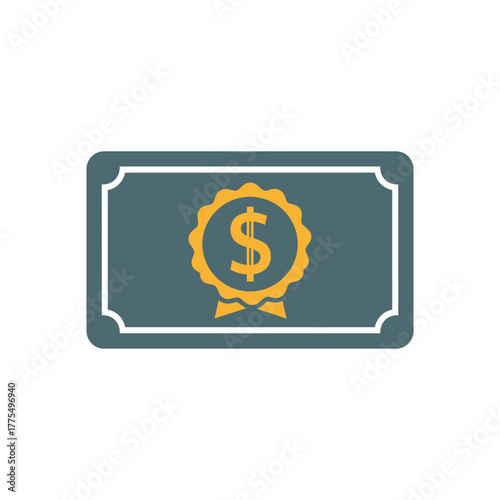 Dollar sign on a badge representing financial success and achievement in business, symbolizing wealth and prosperity with a clean and modern aesthetic.