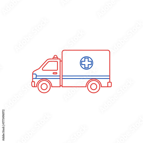 Red ambulance drives quickly on city street to hospital for emergency medical assistance, showcasing urgency and healthcare services.