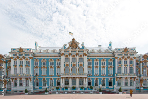Exterior View of the Grand Blue and White Catherine Palace in Tsarskoye Selo