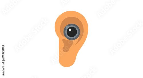 Surreal illustration of a human eye inside an ear.