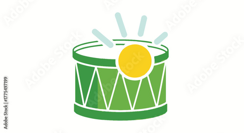Vibrant green drum with sound waves illustration.