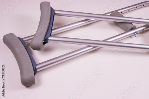 Orthopedic crutches used after an injury to assist with ambulation.