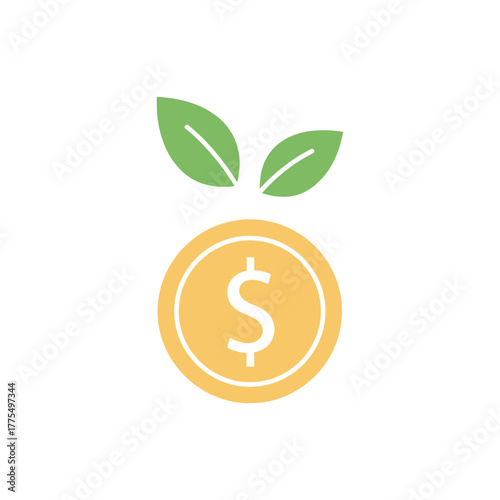 Coin with sprouting leaves represents growth in financial investment and sustainable business practices for a brighter future.
