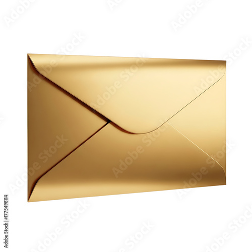 Golden envelope isolated on transparent background