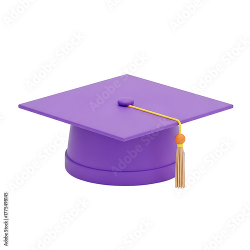 Purple graduation cap with tassel isolated on transparent background