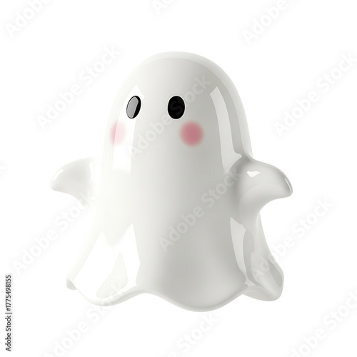 Cute cartoon ghost with blush cheeks isolated on transparent background