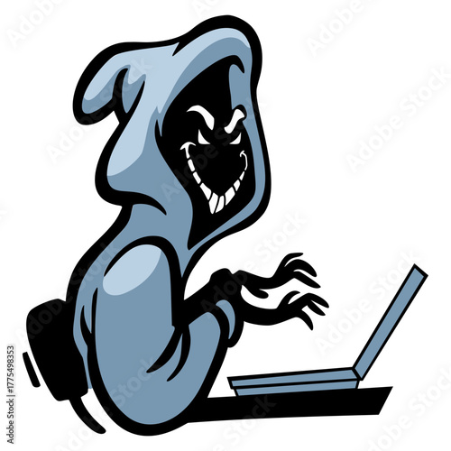 Hooded Computer Hacker with a Laptop
