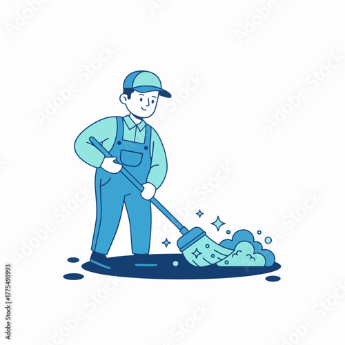 Professional Janitor Cleaning the Floor with a Mop