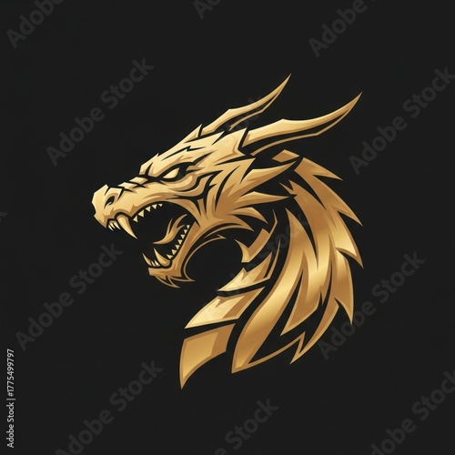 Golden dragon head illustration against dark background for various applications
