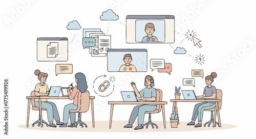 Team Collaboration A Group of Women Working Together on Projects and Discussing on Video Calls