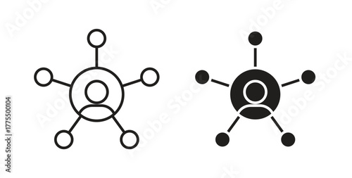 Affiliate marketing icon in line design and solid black and white colors for designs