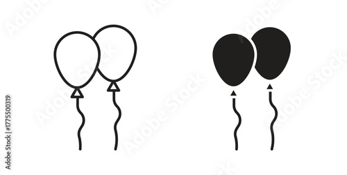Balloons icon in line design and solid black and white colors for designs