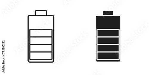 Battery icon in line design and solid black and white colors for designs