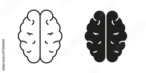 Brain icon in line design and solid black and white colors for designs