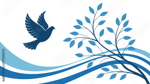 Dove flying free symbolizing peace, hope and freedom with flowing design, symbol of spirituality