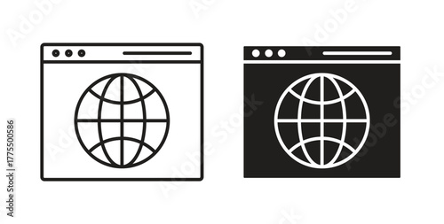 Browser icon in line design and solid black and white colors for designs