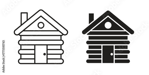Cabin icon in line design and solid black and white colors for designs