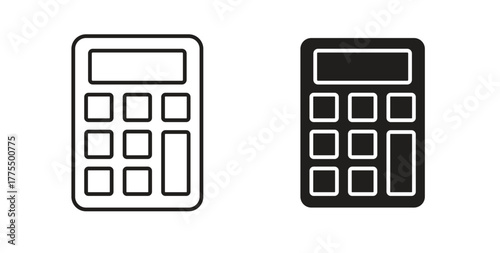 Calculator icon in line design and solid black and white colors for designs