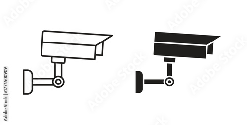 CCTV icon in line design and solid black and white colors for designs