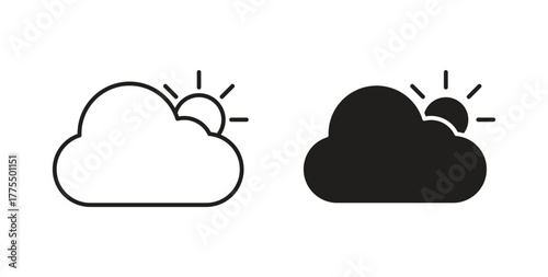 Cloudy Day icon in line design and solid black and white colors for designs