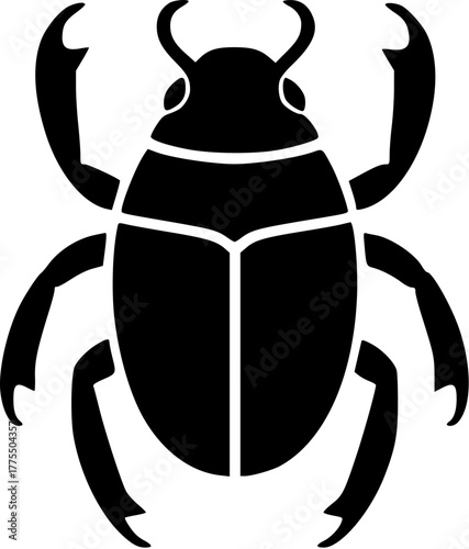 Scarab beetle silhouette, symbolic mood, isolated design, black and white illustration