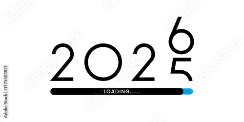 Minimalist New Year 2026 loading concept with a modern typography design showing the year changing from 2025 on a white background.