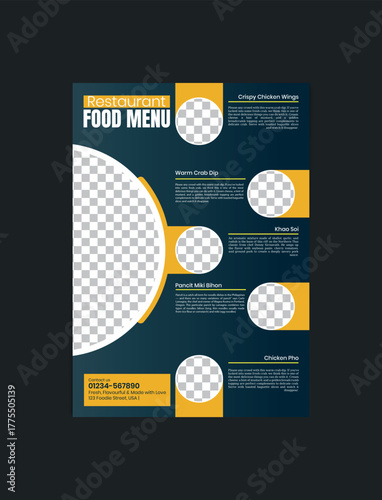 Fast Food Restaurant Menu Template in Hand-Drawn Sketch Style – Editable A4 Vector Menu Design with Chalkboard Background for Burger, Pizza, and Café Branding