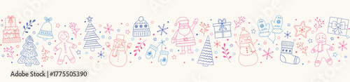 Christmas banner with hand drawn ornaments. Vector illustration