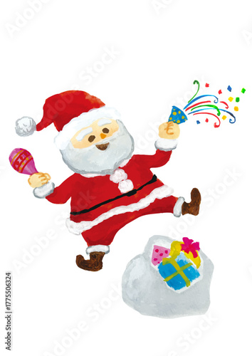サンタクロースがプレゼントを持っている水彩イラスト素材