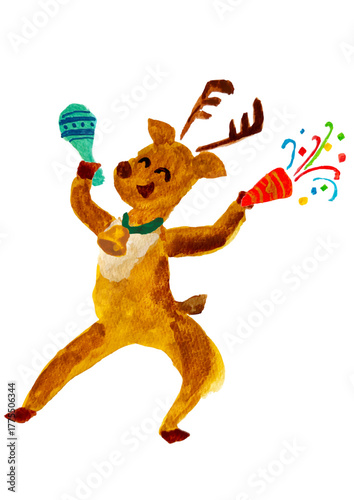 クリスマスのトナカイの水彩イラスト素材