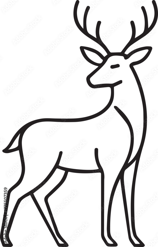 Obraz premium Elegant deer silhouette vector, perfect for logo, nature, hunting, or Christmas designs. High-quality black stag and buck icon illustration.