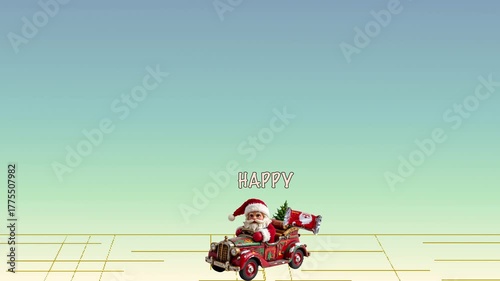 Santa Claus Driving Festive Car with Presents Joyfully and Happily