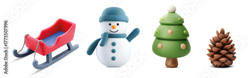 Holiday Winter 3D Objects Snowman Sled Evergreen Pinecone