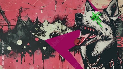 Vibrant Colors Graffiti  Punk Art of Dog with Bold Design and Style