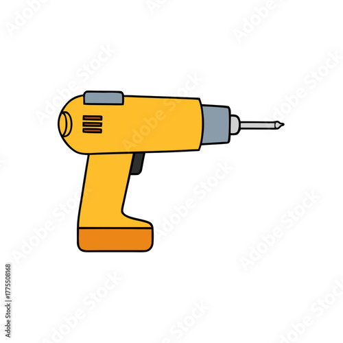 Yellow cordless drill on transparent background representing tools  