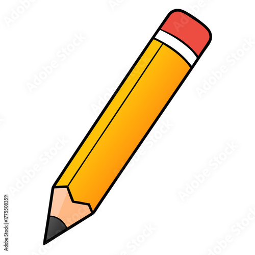 Yellow pencil with red eraser on a transparent background  