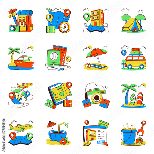 Set of Tourism Doodle Icons
