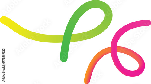 Brightly colored neon noodles twisted and curled on a white background