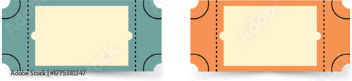 Pair of blank green and orange event tickets