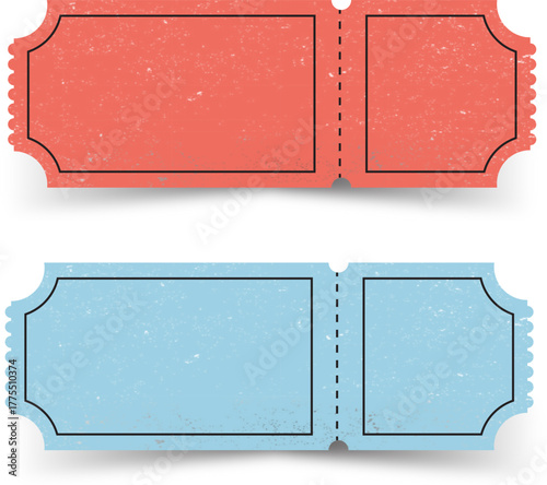 Two colorful ticket stubs with perforated edges