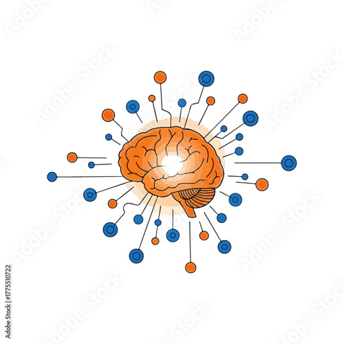 Brain Illustration with Connected Neurons for Science and Technology