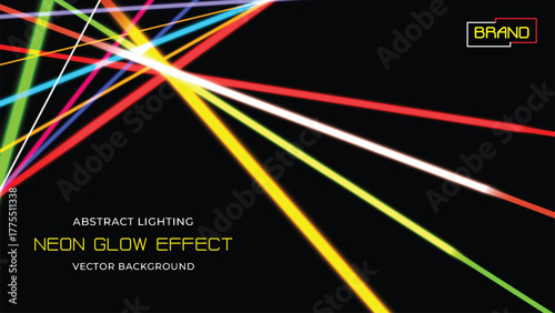Abstract laser lighting effect vector background. Bursting multicolored laser beams create intense display. Dynamic light neon glow, streaks illuminate dark space.