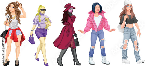 fashion girls with shopping bags vector